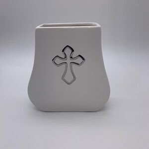 Vintage Christmas FTD Faithful Blessings Bust Shape 7” Vase With Silver Cross